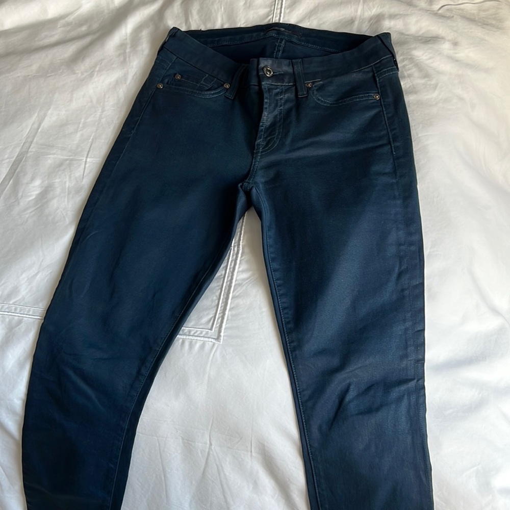 7 for all Mankind denim with a shiny coating in blue